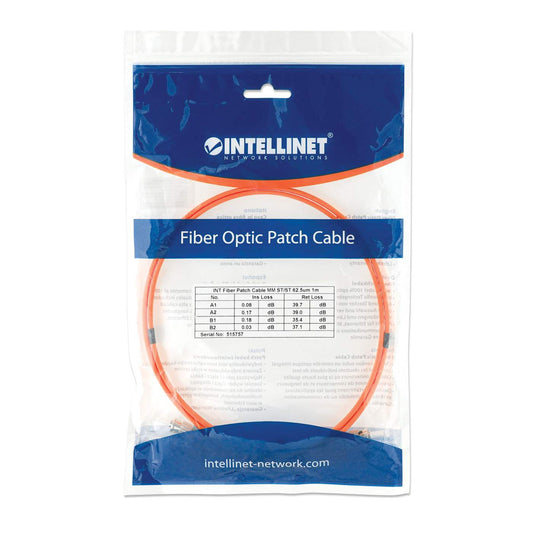 1 m ST to ST UPC Fiber Optic Patch Cable, 3.0 mm, Duplex, LSZH, OM1 Multimode, Orange Packaging Image 2