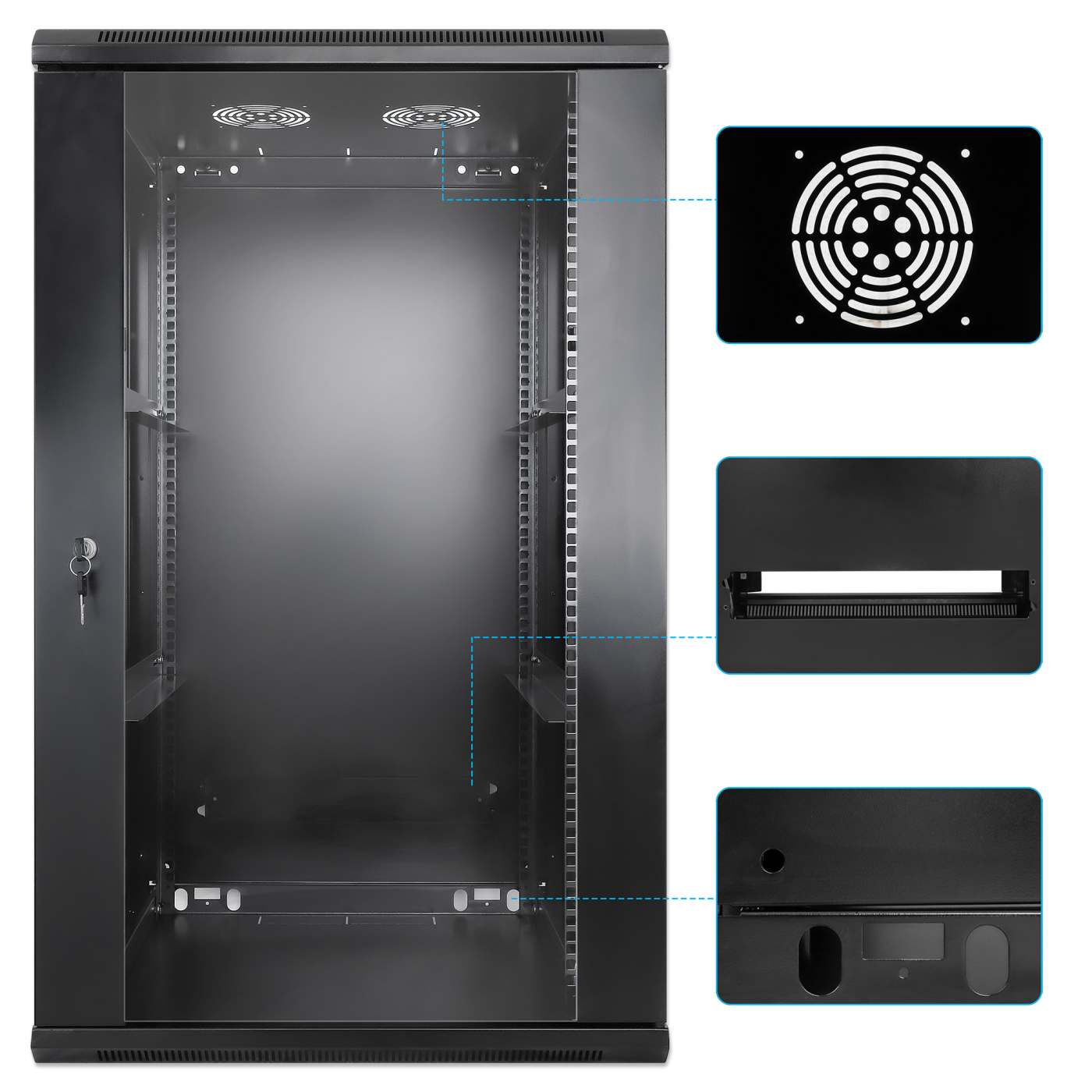 19" Wallmount Cabinet, 20U, 600 mm (23.6 in.) Depth, Black Image 8