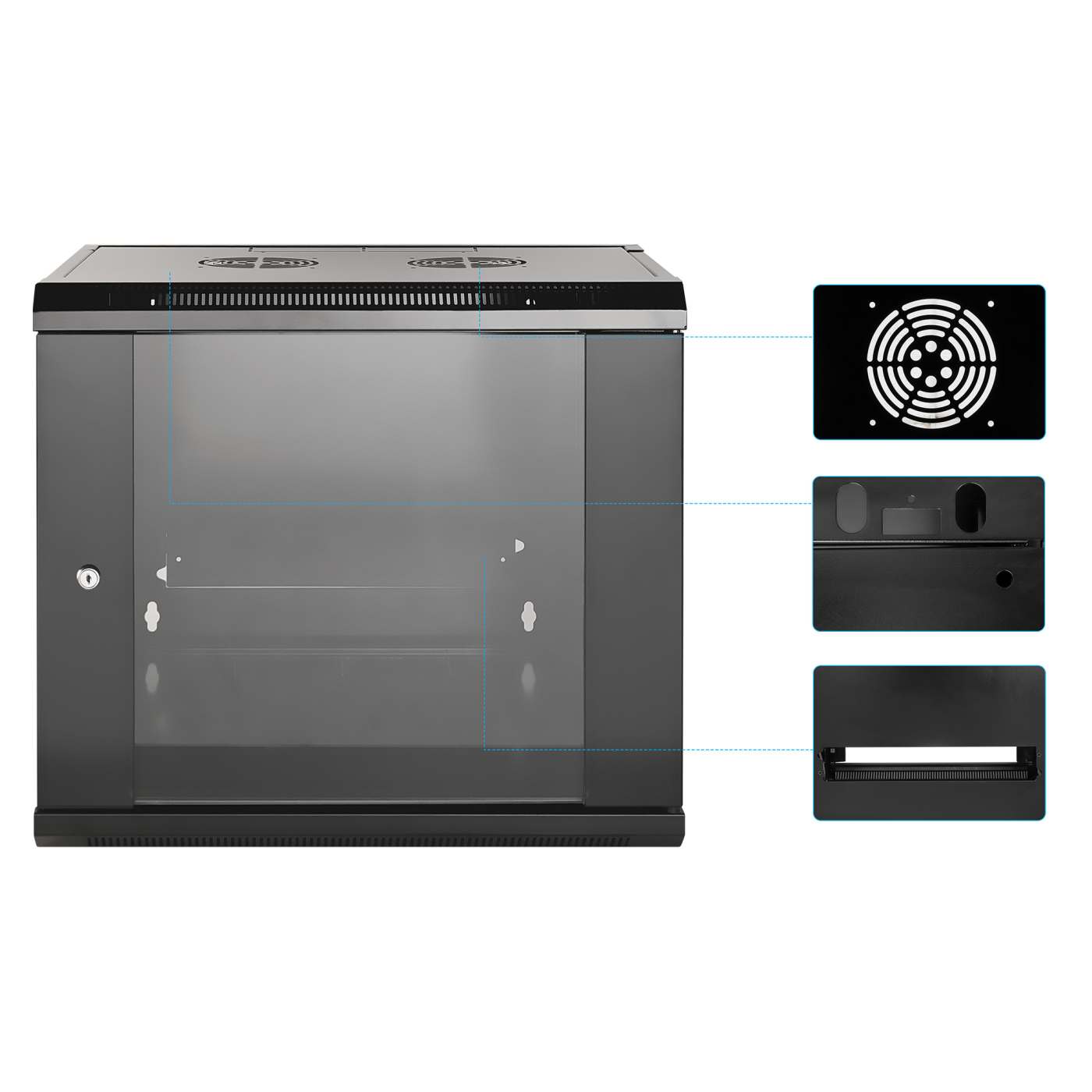 19" Wallmount Cabinet, 9U, 600 mm (23.6 in.) Depth, Black Image 6
