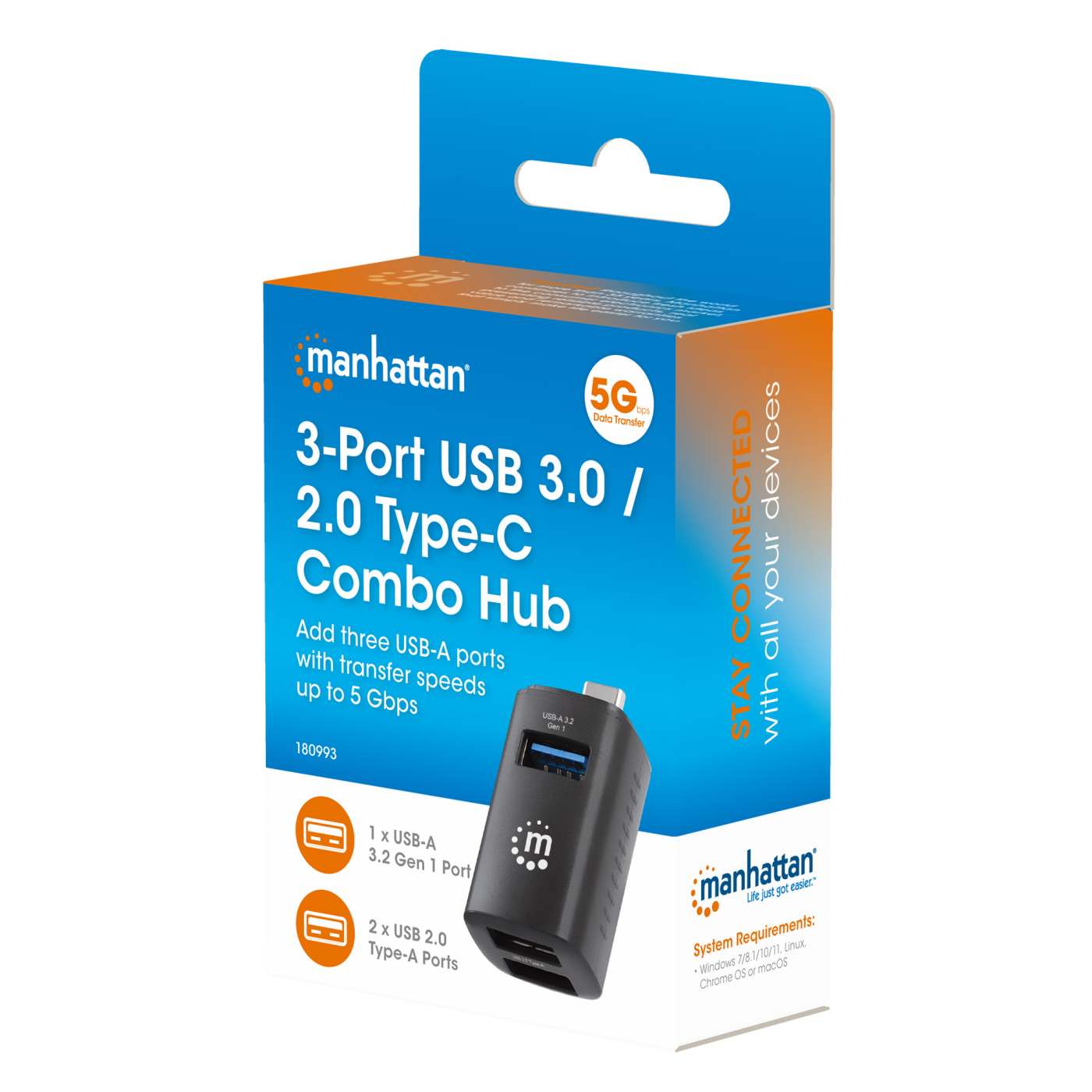 3-Port USB 3.0 / 2.0 Type-C Combo Mini Hub Packaging Image 2