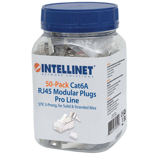 50-Pack Cat6A RJ45 Modular Plugs Pro Line Packaging Image 2
