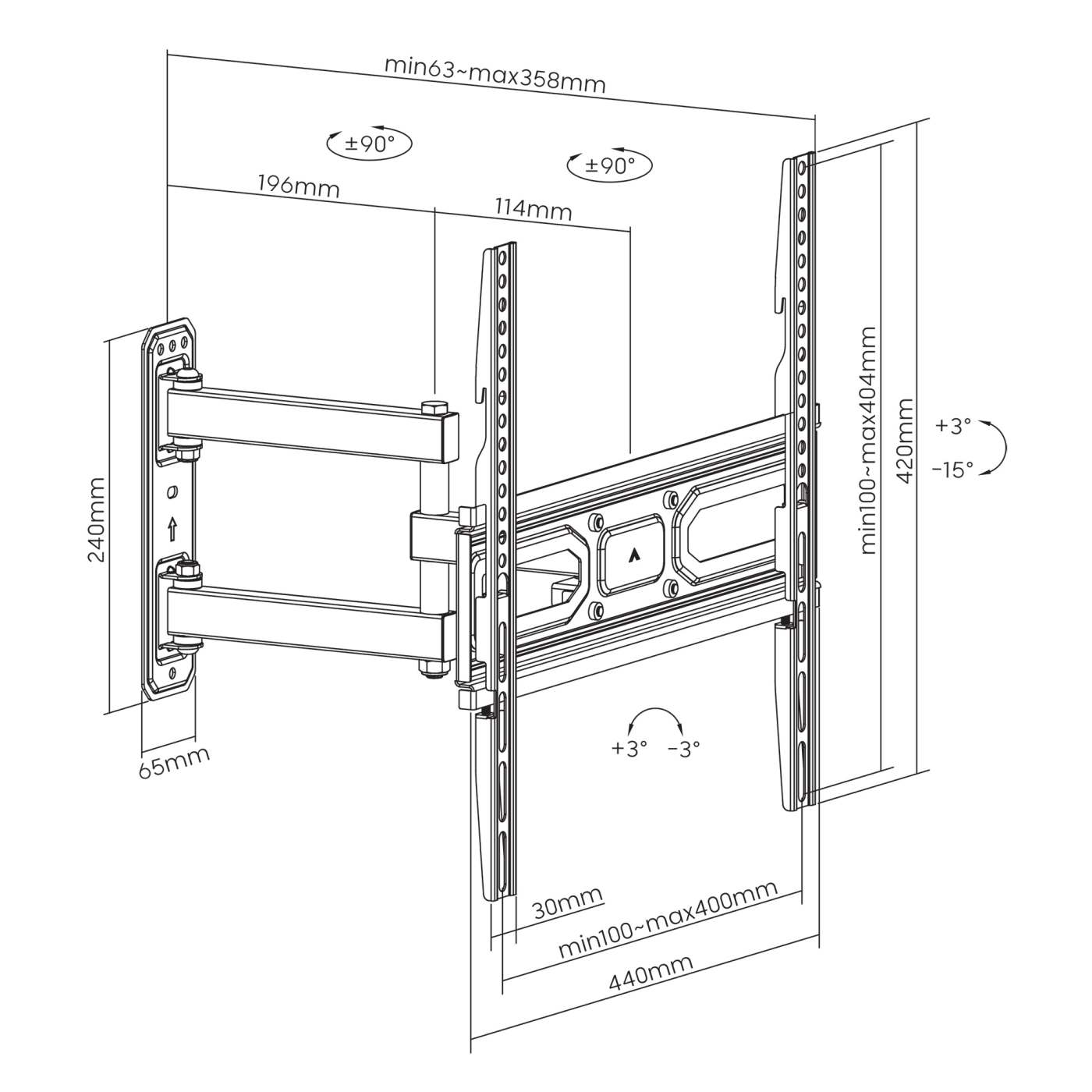 Full-Motion TV Wall Mount with Post-Leveling Adjustment, for 32" to 55" Image 11