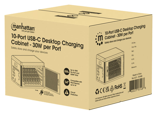 10-Port USB-C Desktop Charging Cabinet - 30W per Port Packaging Image 2