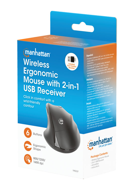Ergonomic Wireless Mouse with 2-in-1 USB Receiver Packaging Image 2