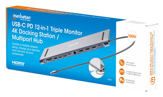 USB-C PD 12-in-1 Triple Monitor 4K Docking Station / Multiport Hub Packaging Image 2
