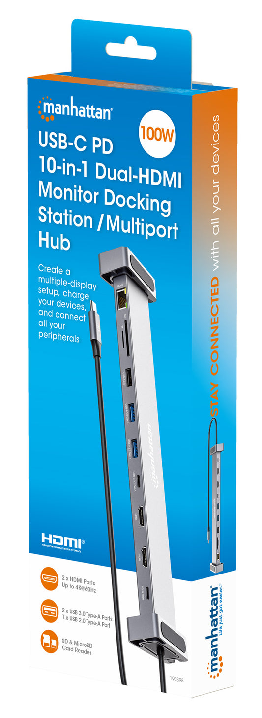 USB-C PD 10-in-1 Dual-HDMI Monitor Docking Station / Multiport Hub Packaging Image 2