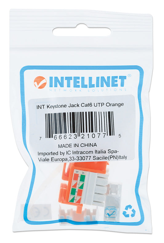 Cat6 Punch-Down Keystone Jack, Orange Packaging Image 2