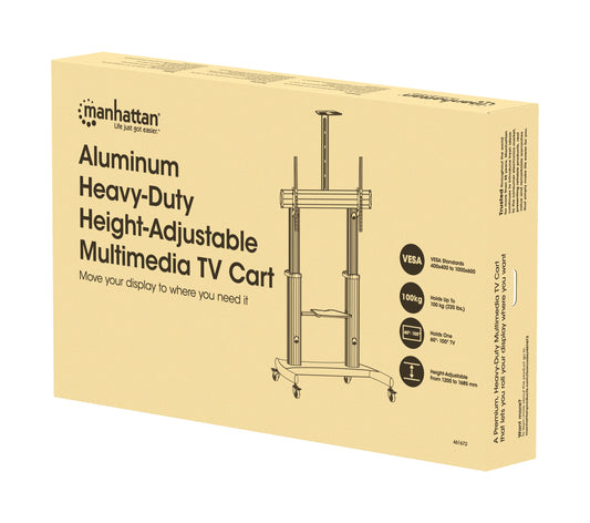 Aluminum Heavy-Duty Height-Adjustable Multimedia TV Cart, for 60" to 100" Displays Packaging Image 2
