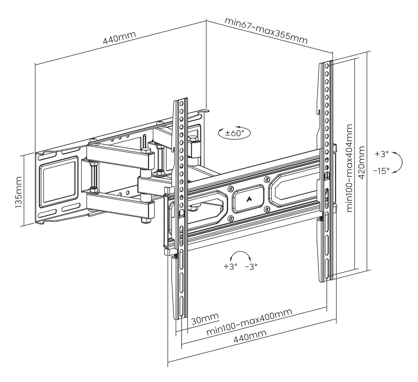 Full-Motion TV Wall Mount with Post-Leveling Adjustment, for 32" to 70" Displays Image 10