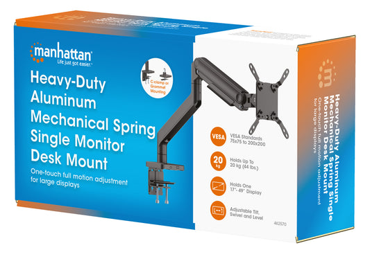 Heavy-Duty Aluminum Mechanical Spring Single Monitor Desk Mount, for 17" to 49" Displays Packaging Image 2