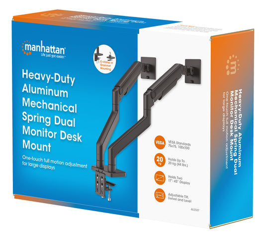 Heavy-Duty Aluminum Mechanical Spring Dual Monitor Desk Mount Packaging Image 2