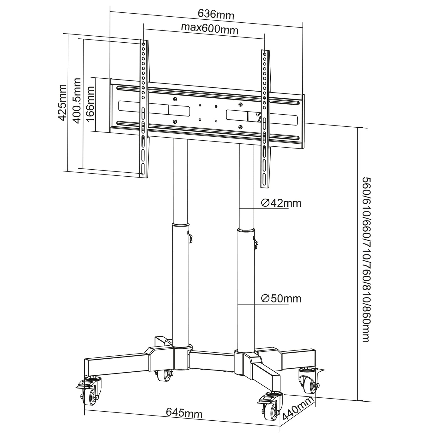 Compact Height-Adjustable TV Cart, for 23" to 70" Displays Image 12