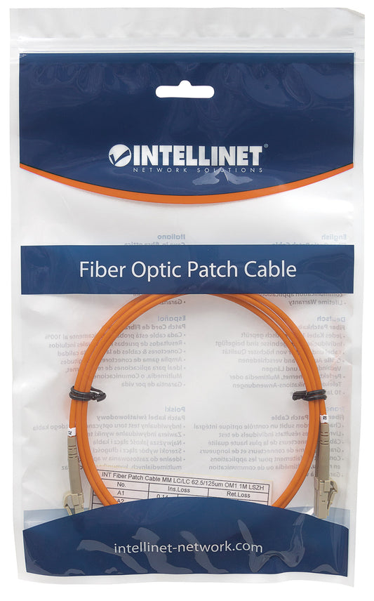 5 m LC to LC UPC Fiber Optic Patch Cable, 3.0 mm, Duplex, LSZH, OM1 Multimode, Orange Packaging Image 2