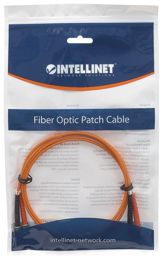3 m ST to ST UPC Fiber Optic Patch Cable, 3.0 mm, Duplex, LSZH, OM1 Multimode, Orange Packaging Image 2