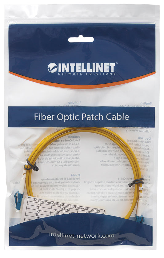 5 m LC to LC UPC Fiber Optic Patch Cable, 3.0 mm, Duplex, LSZH, OS2 Singlemode, Yellow Packaging Image 2