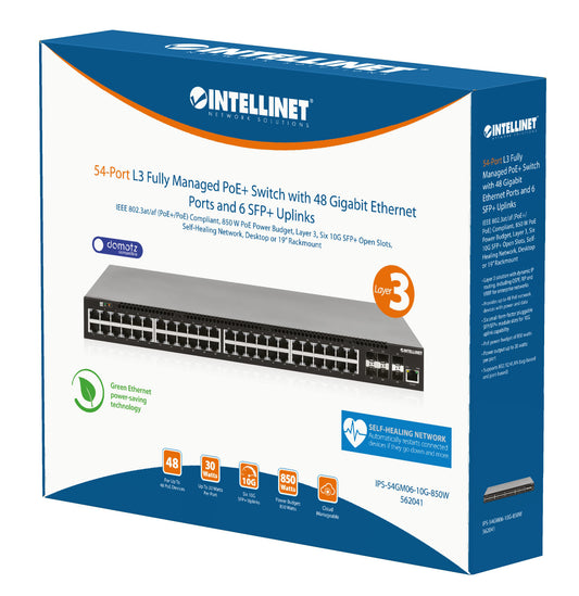 54-Port L3 Fully Managed PoE+ Switch with 48 Gigabit Ethernet Ports and 6 SFP+ Uplinks Packaging Image 2