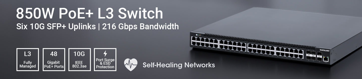 54-Port L3 Fully Managed PoE+ Switch with 48 Gigabit Ethernet Ports and 6 SFP+ Uplinks Image 13