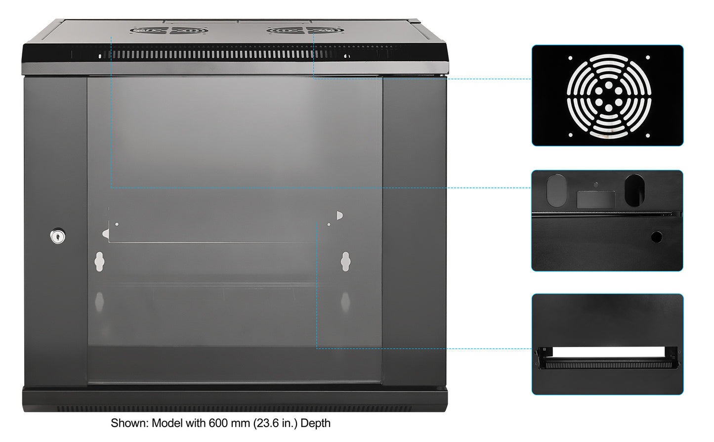 19" Wallmount Cabinet, 9U, 450 mm (17.7 in.) Depth, Black Image 6