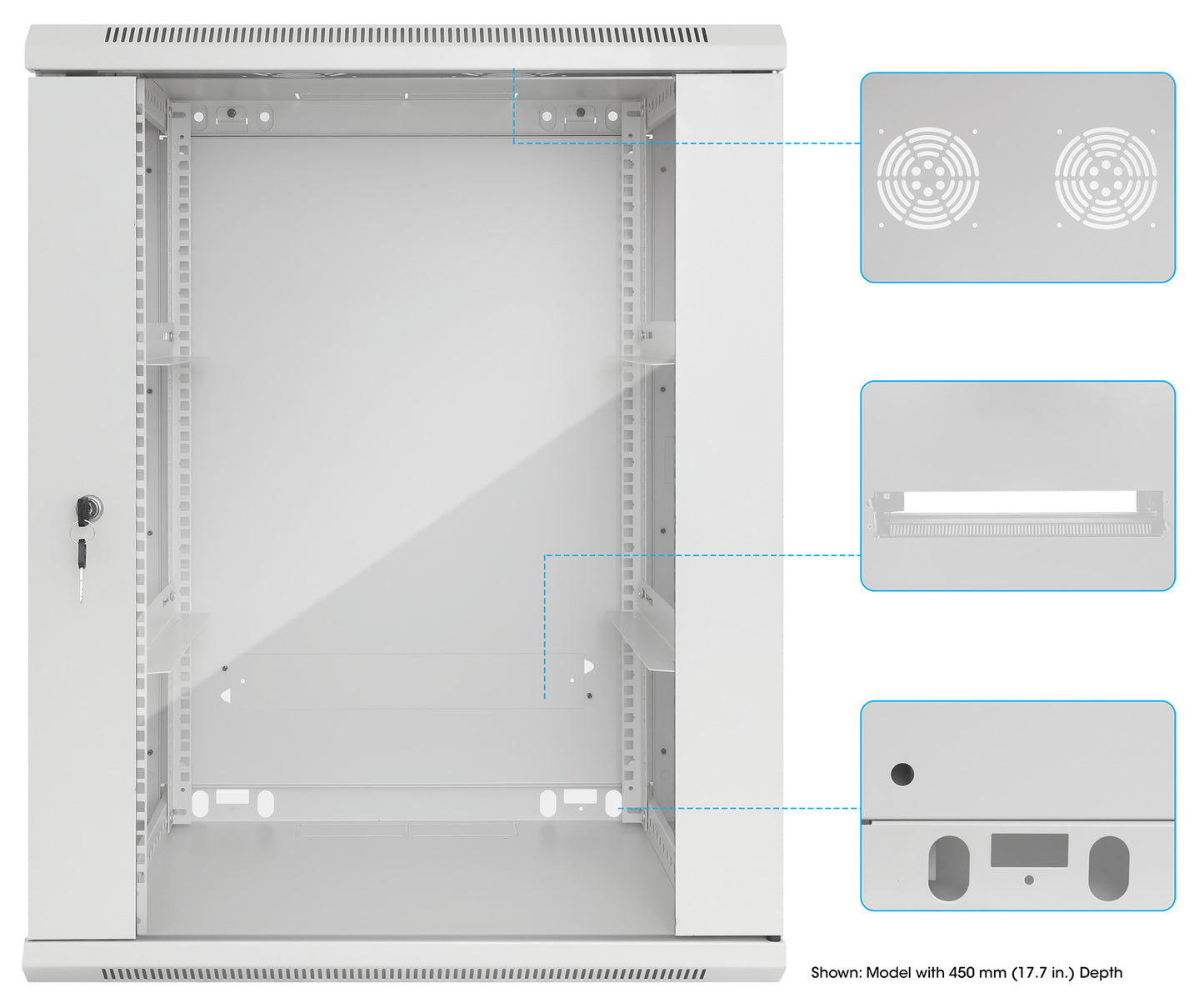 15U 19" Wall Mount Network Cabinet, Standard Line, 600 mm (23.6 in.) Depth, Gray Image 8