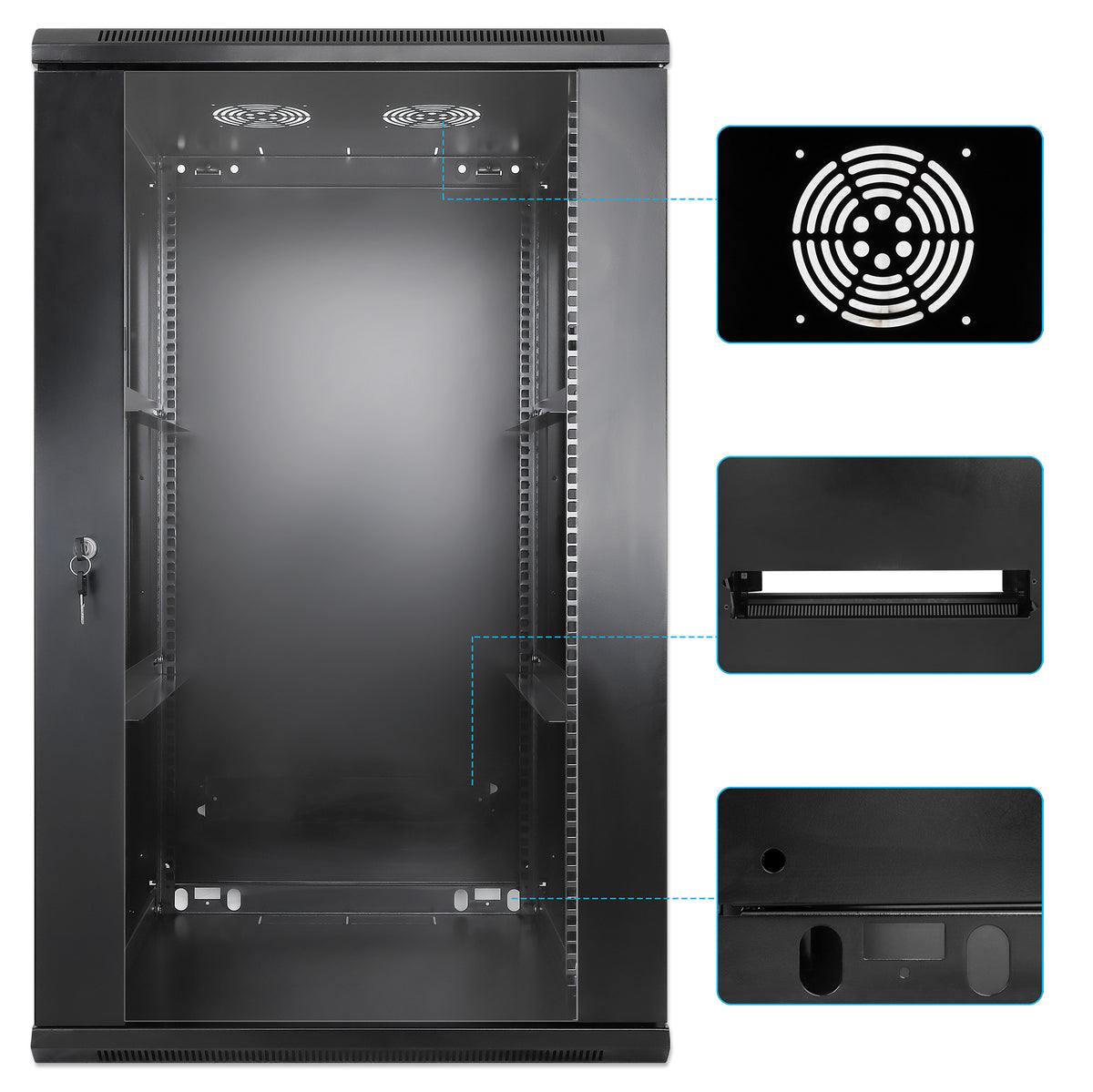 20U 19" Wall Mount Network Cabinet, 600 mm (23.6 in.) Depth, Black Image 8