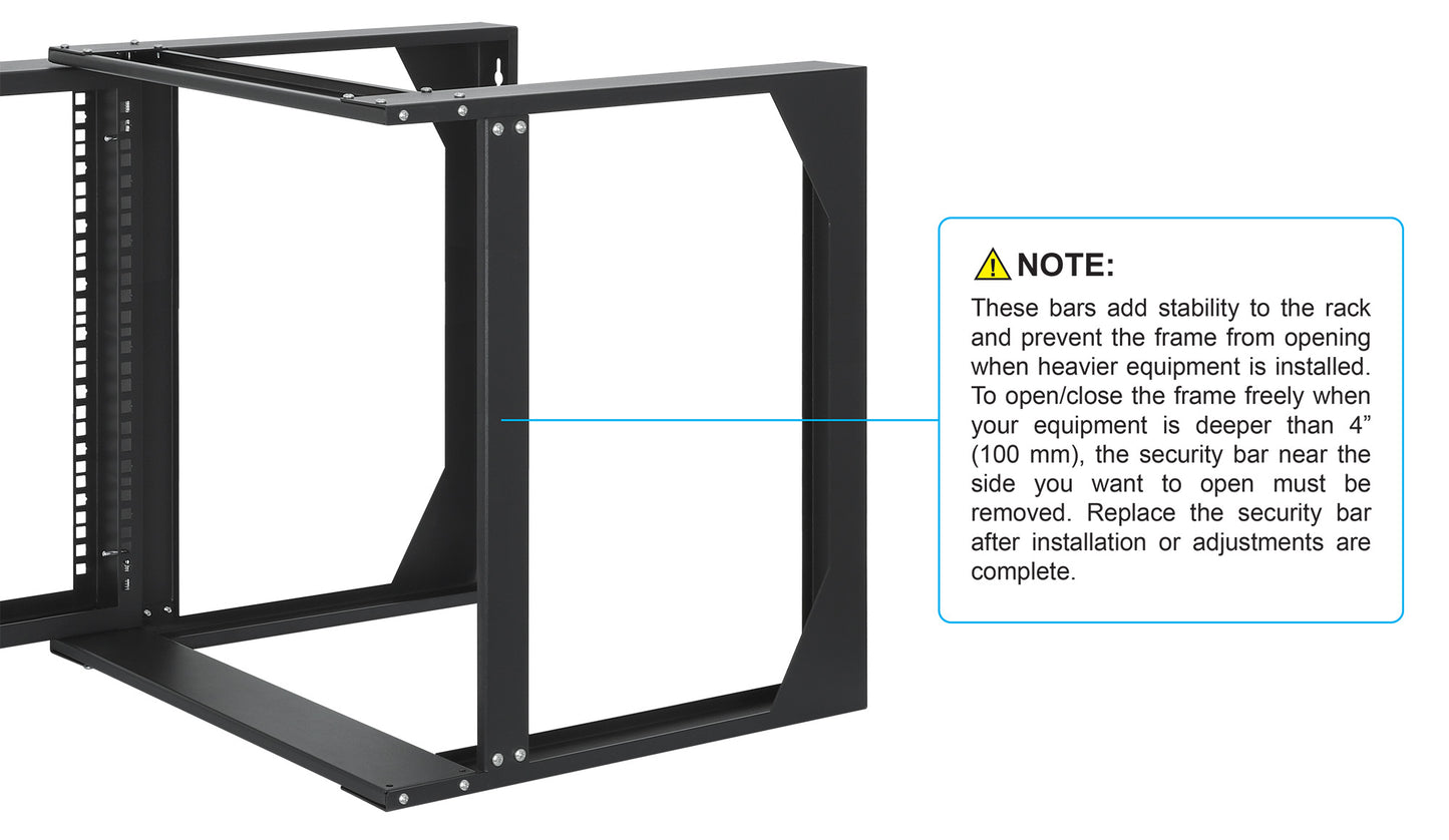 19" Wall Mount 2-Post Open Frame Network Rack, 9U Image 8