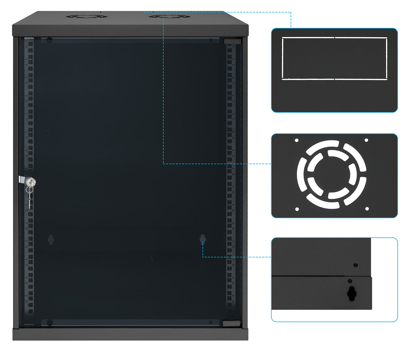 15U 19" Wall Mount Network Cabinet, Basic Line, 400 mm Depth, Black Image 9