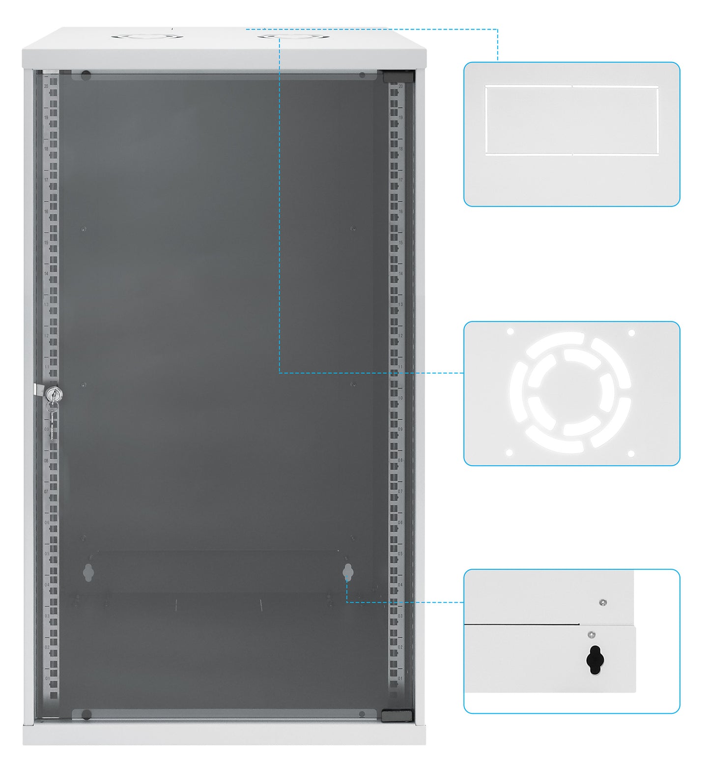 20U 19" Wall Mount Network Cabinet, Basic Line, 400 mm Depth, Gray Image 9