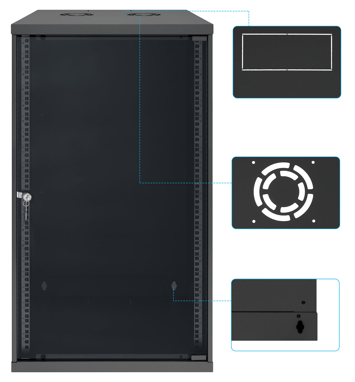 20U 19" Wall Mount Network Cabinet, Basic Line, 560 mm Depth, Black Image 9