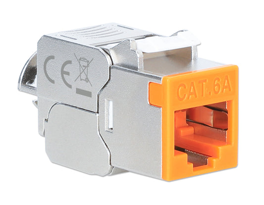 Cat6a 10G Shielded Toolless Slim Keystone Jack, Orange Image 2