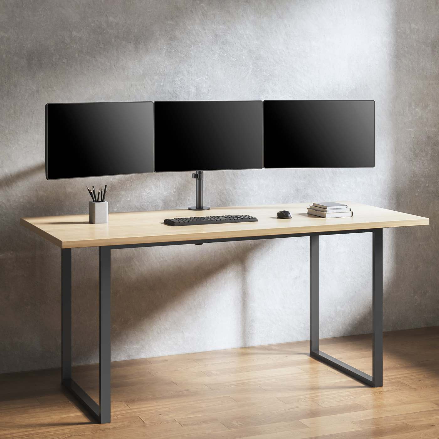 Triple Monitor Mount with Center Mount and Double-Link Swing Arms, for 13" to 27" Displays Image 10