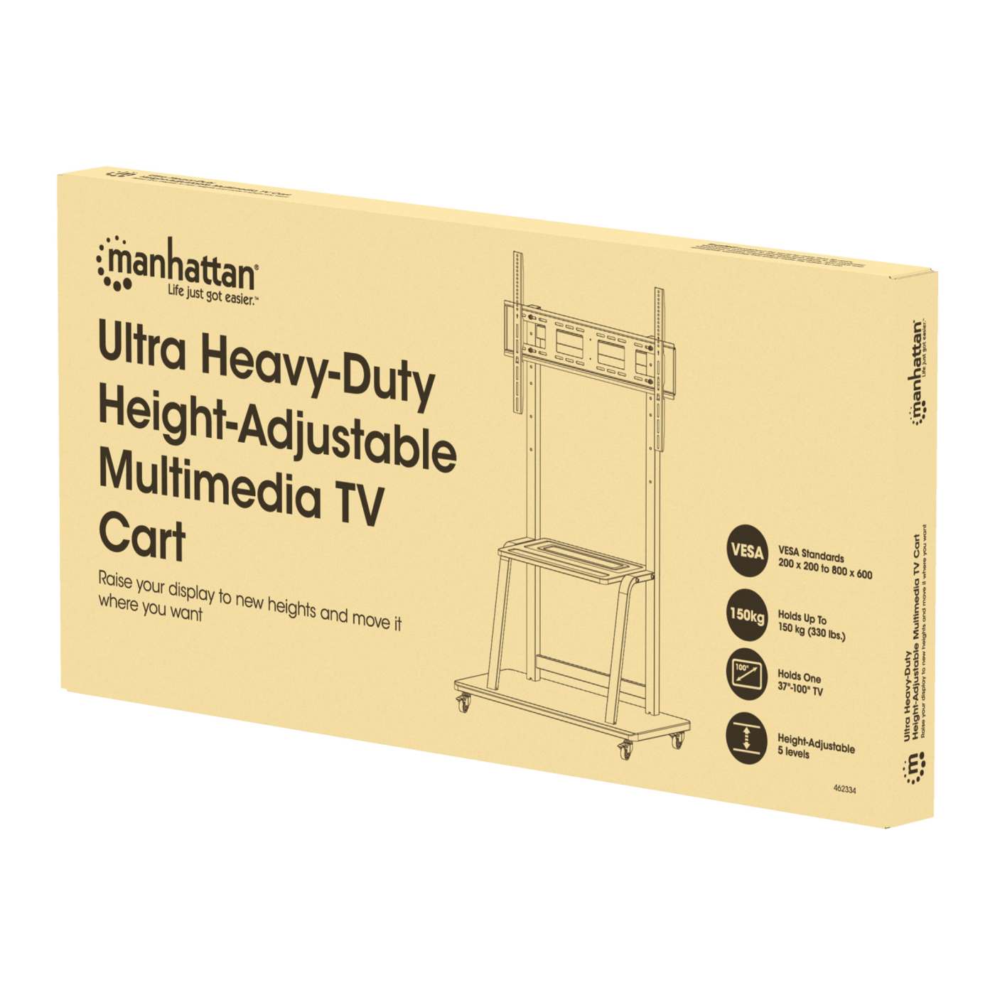 Ultra Heavy-Duty Height-Adjustable Multimedia TV Cart Packaging Image 2