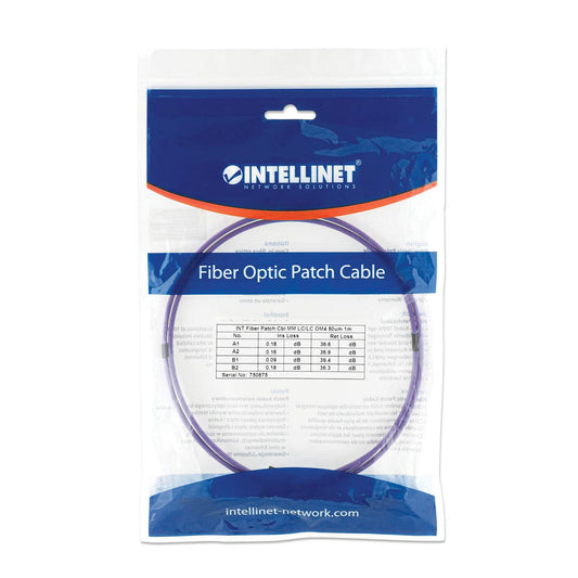 1 m LC to LC UPC Fiber Optic Patch Cable, 3.0 mm, Duplex, LSZH, OM4 Multimode, Violet Packaging Image 2