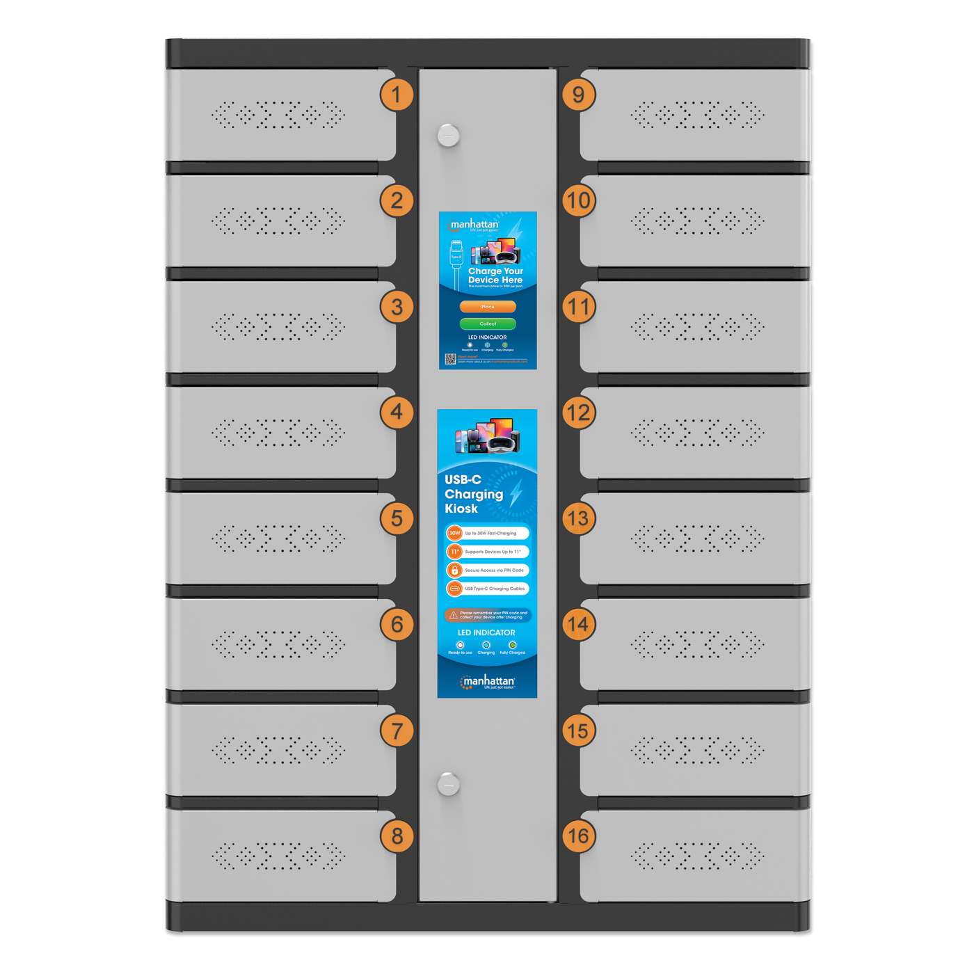 16-Compartment USB-C Charging Kiosk for Phones - 500 W Image 5