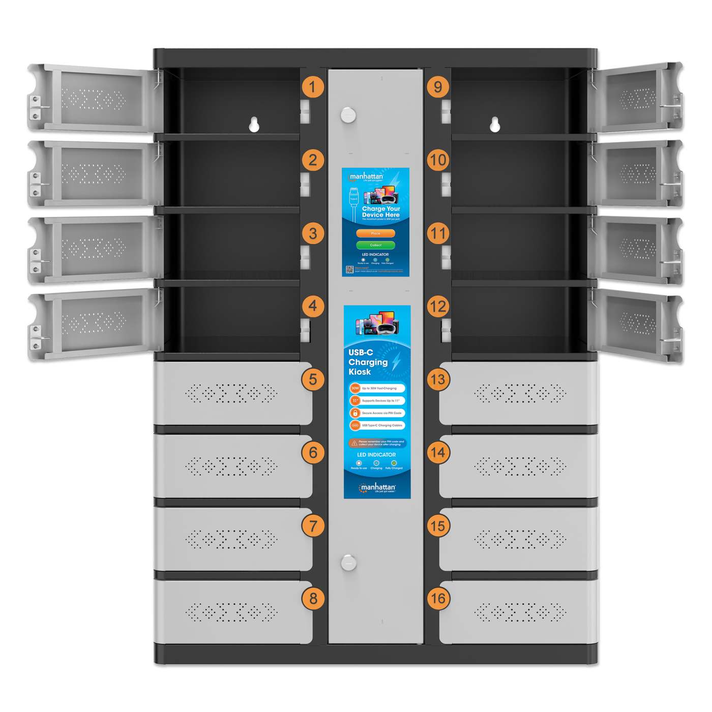 16-Compartment USB-C Charging Kiosk for Phones - 500 W Image 8