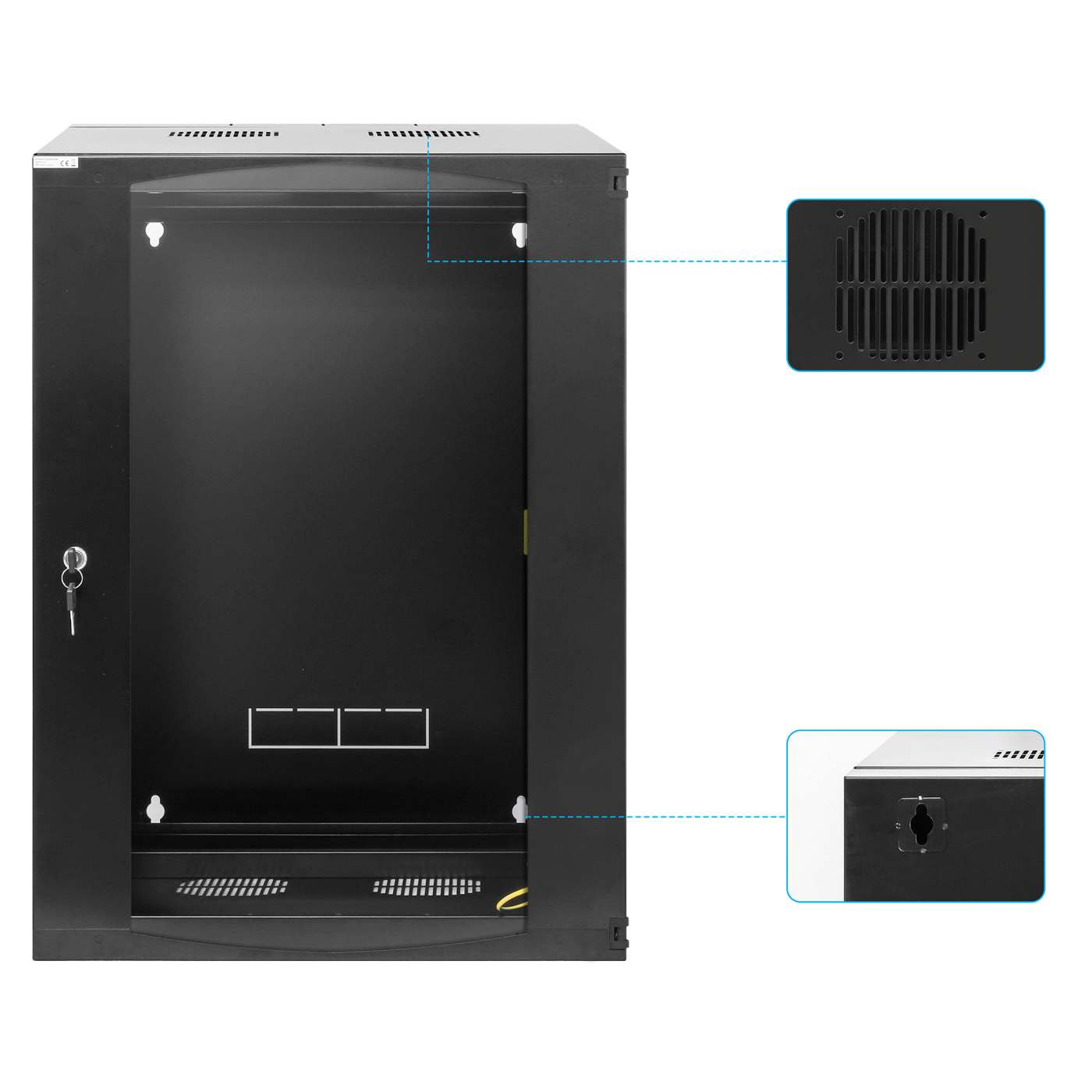 19" Double Section Wallmount Cabinet, 15U, 450 mm (17.7 in.) Depth, Black Image 7