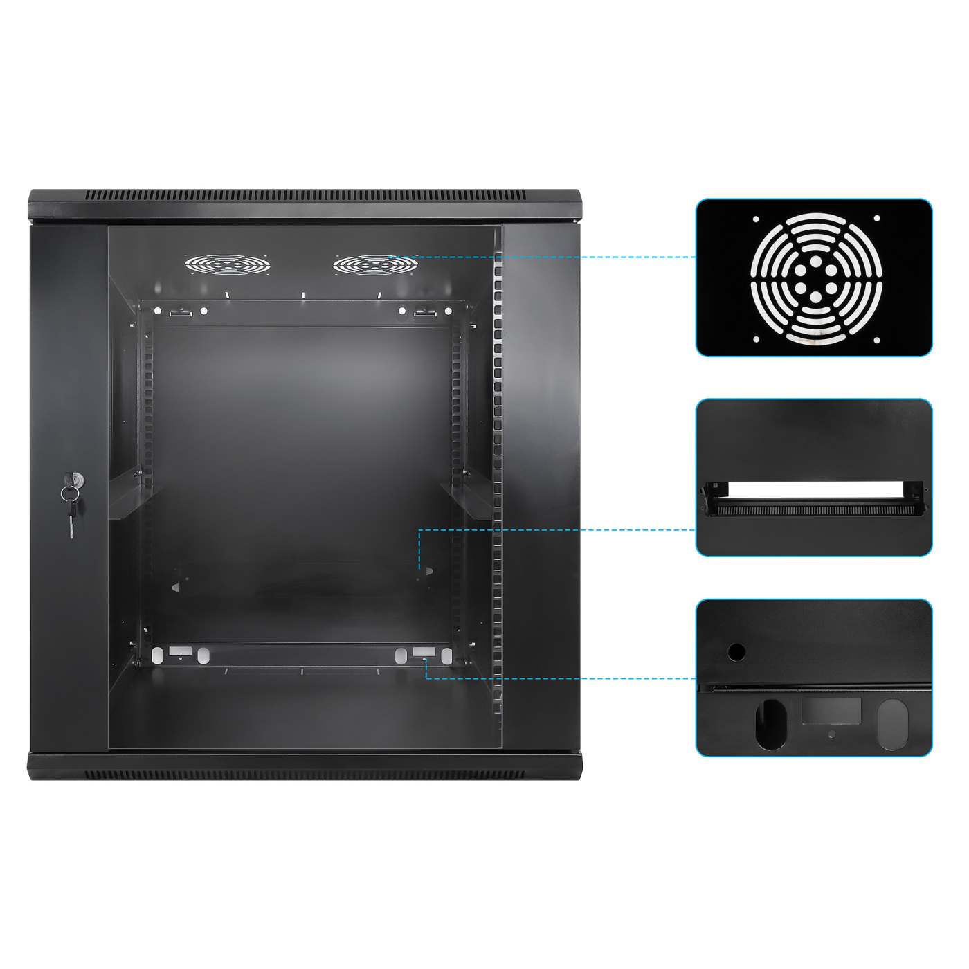 19" Wallmount Cabinet, 12U, 600 mm (23.6 in.) Depth, Black Image 6