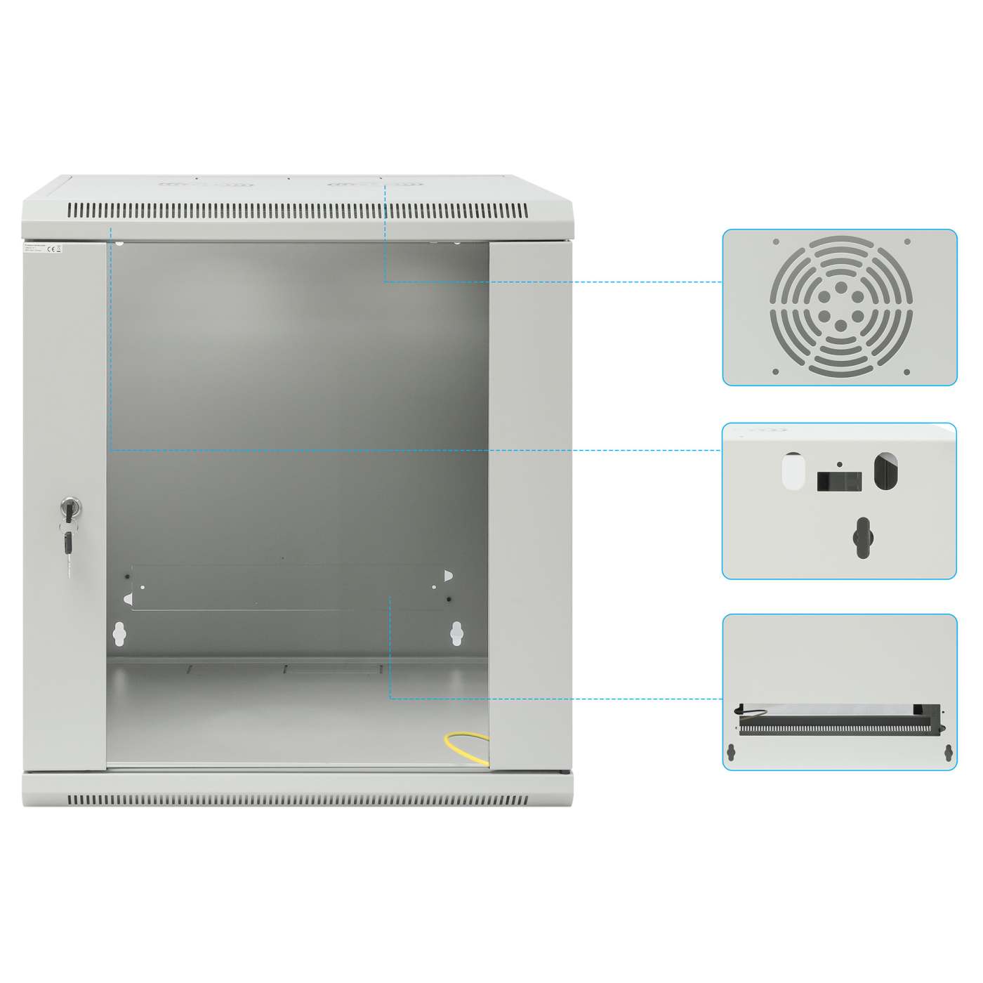 19" Wallmount Cabinet, 12U, 600 mm (23.6 in.) Depth, Gray Image 9
