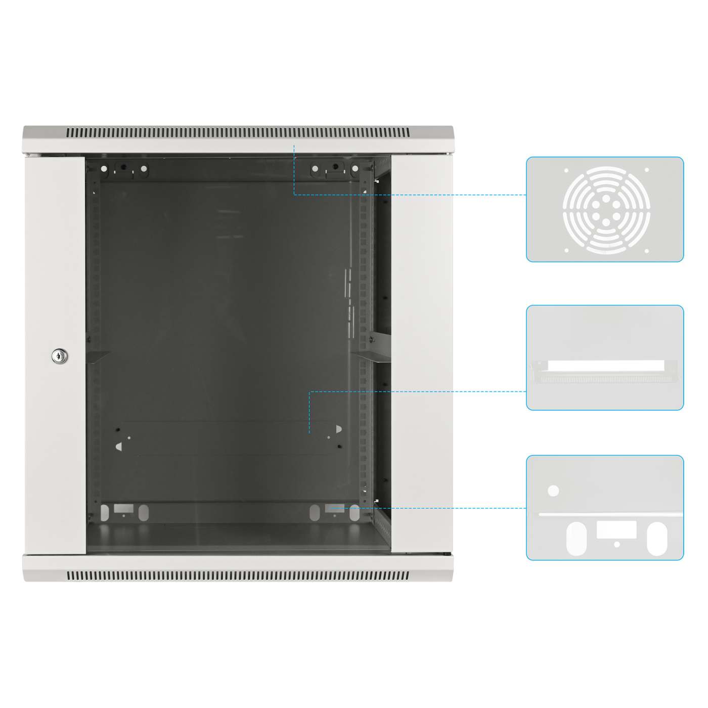 19" Wallmount Cabinet, 12U, 600 mm (23.6 in.) Depth, Gray Image 6