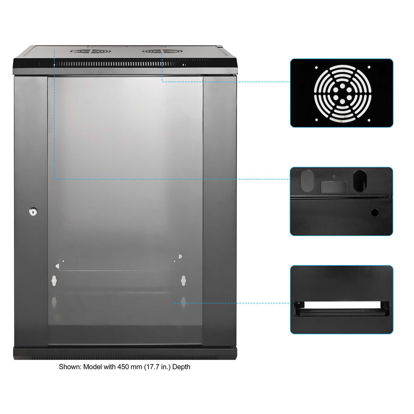 19" Wallmount Cabinet, 15U, 600 mm (23.6 in.) Depth, Black Image 7