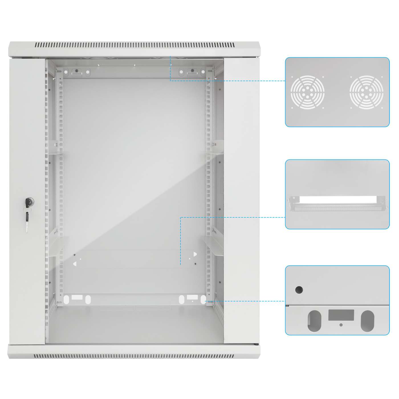 19" Wallmount Cabinet, 20U, 450 mm (17.7 in.) Depth, Gray Image 8