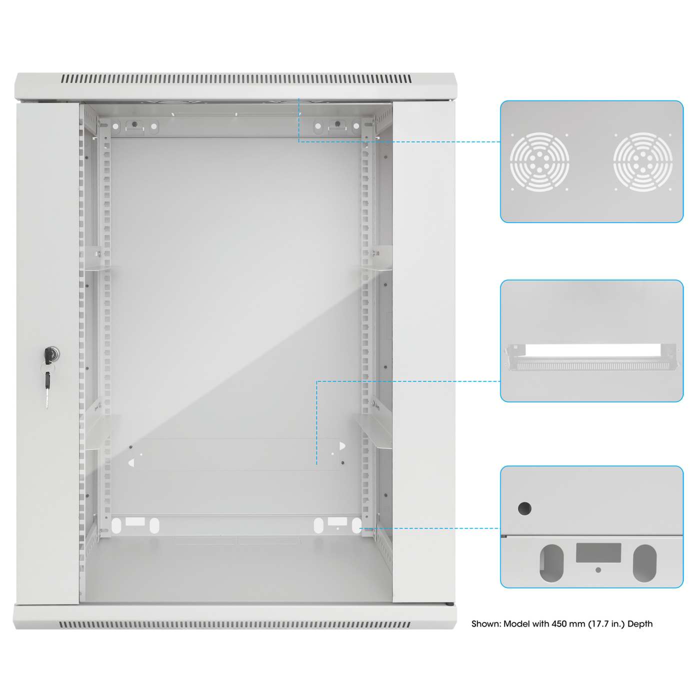 19" Wallmount Cabinet, 20U, 600 mm (23.6 in.) Depth, Gray Image 8
