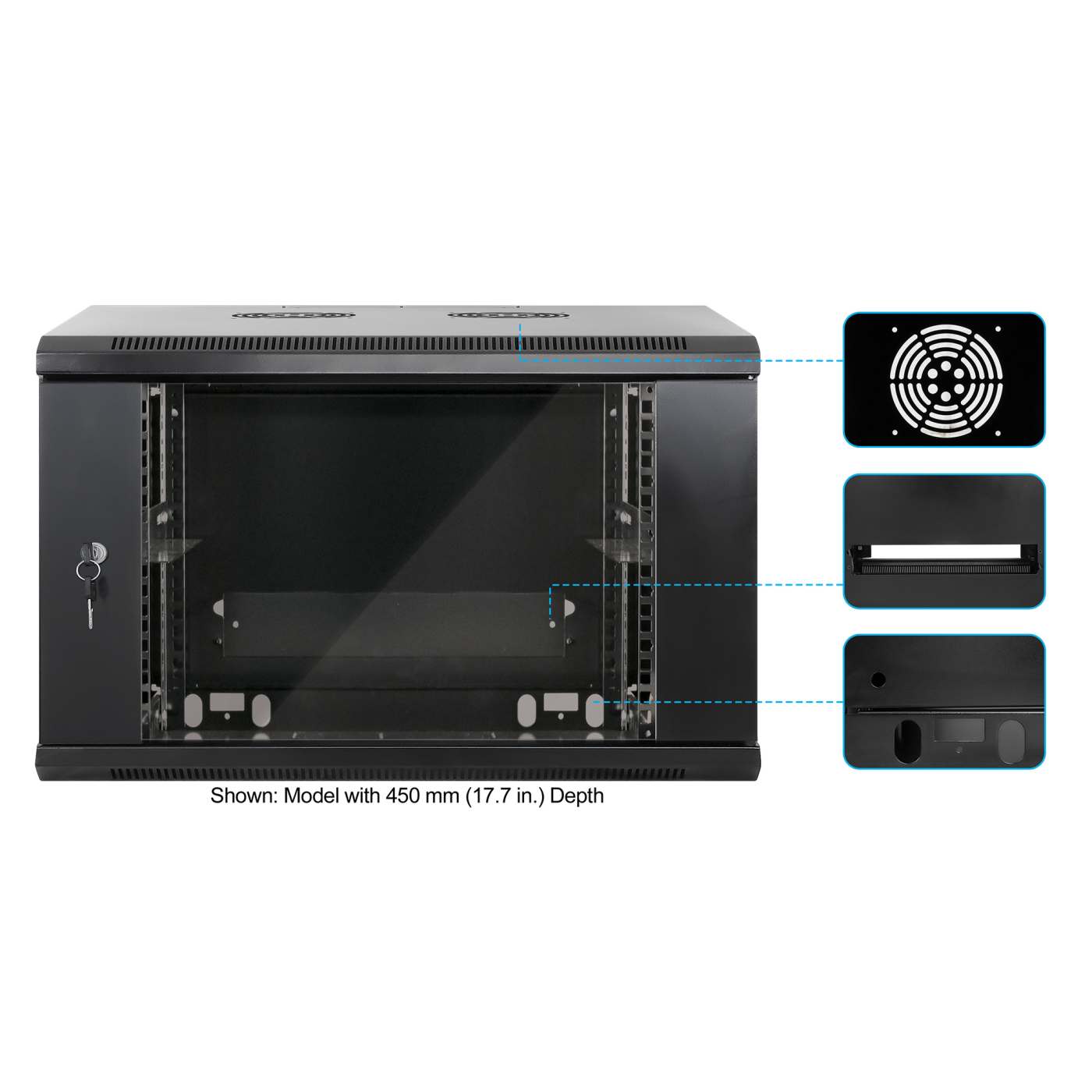 19" Wallmount Cabinet, 6U, 600 mm (23.6 in.) Depth, Black Image 6