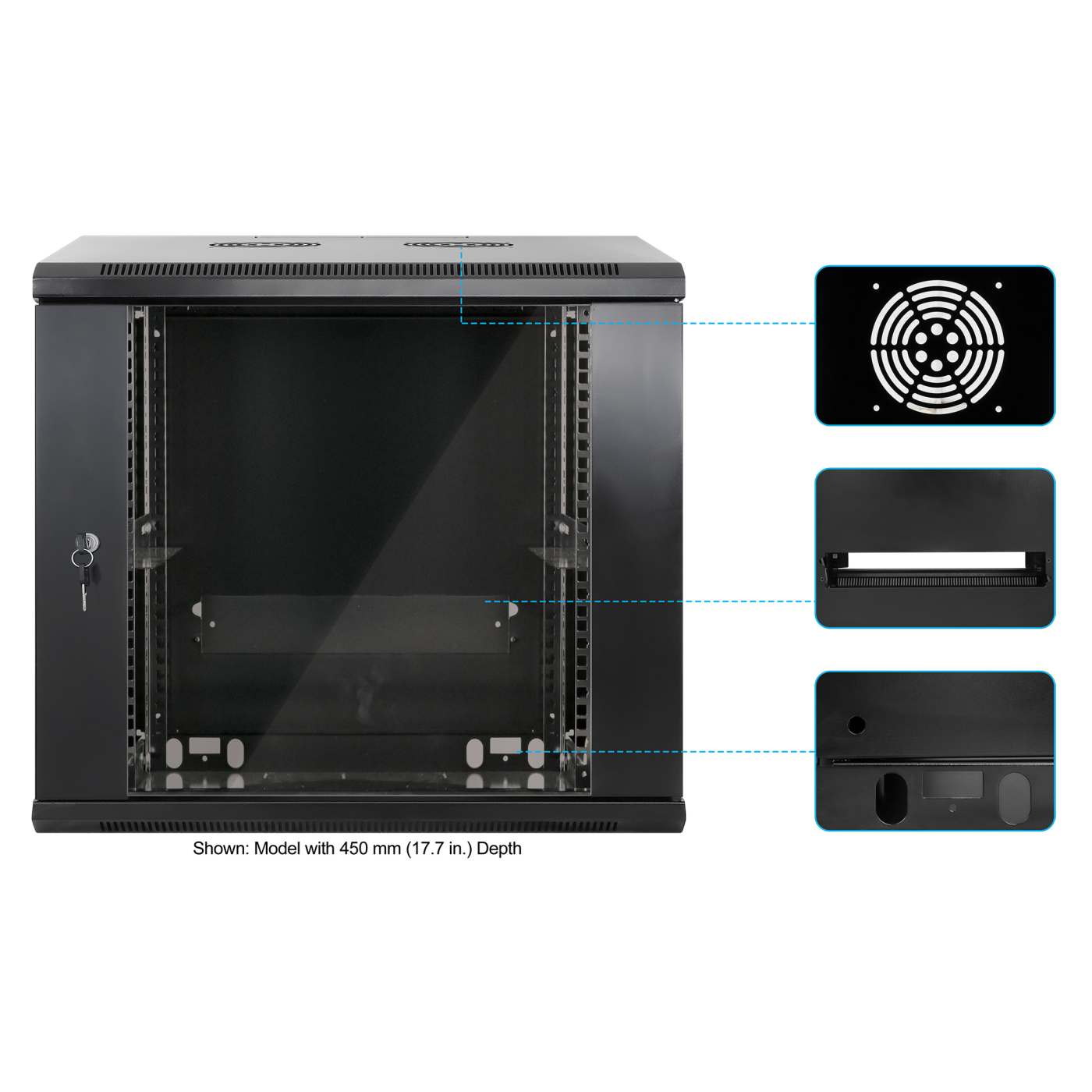 19" Wallmount Cabinet, 9U, 600 mm (23.6 in.) Depth, Black Image 6
