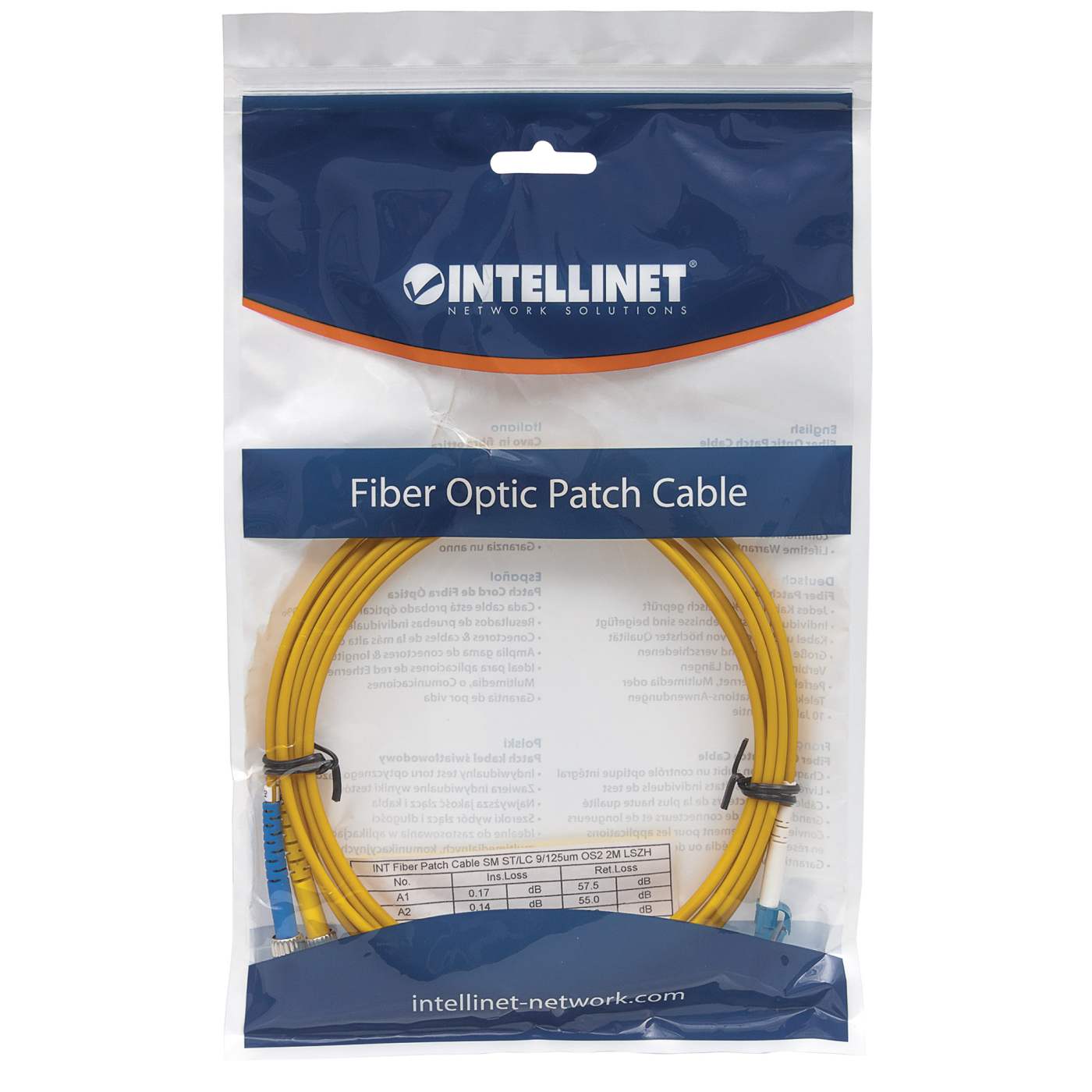 2 m LC to ST UPC Fiber Optic Patch Cable, 3.0 mm, Duplex, LSZH, OS2 Singlemode, Yellow Packaging Image 2