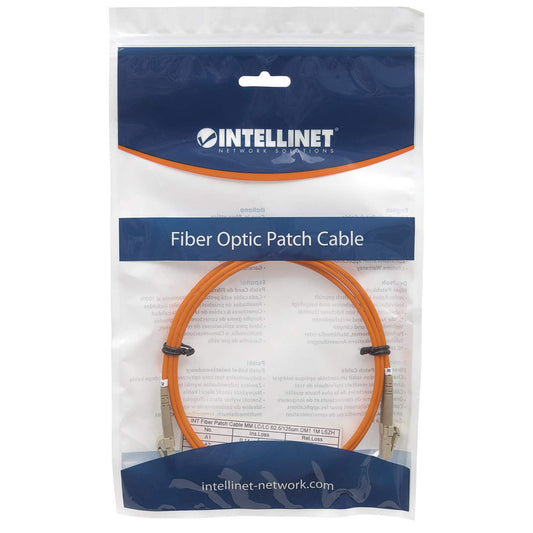 3 m LC to LC UPC Fiber Optic Patch Cable, 3.0 mm, Duplex, LSZH, OM1 Multimode, Orange Packaging Image 2