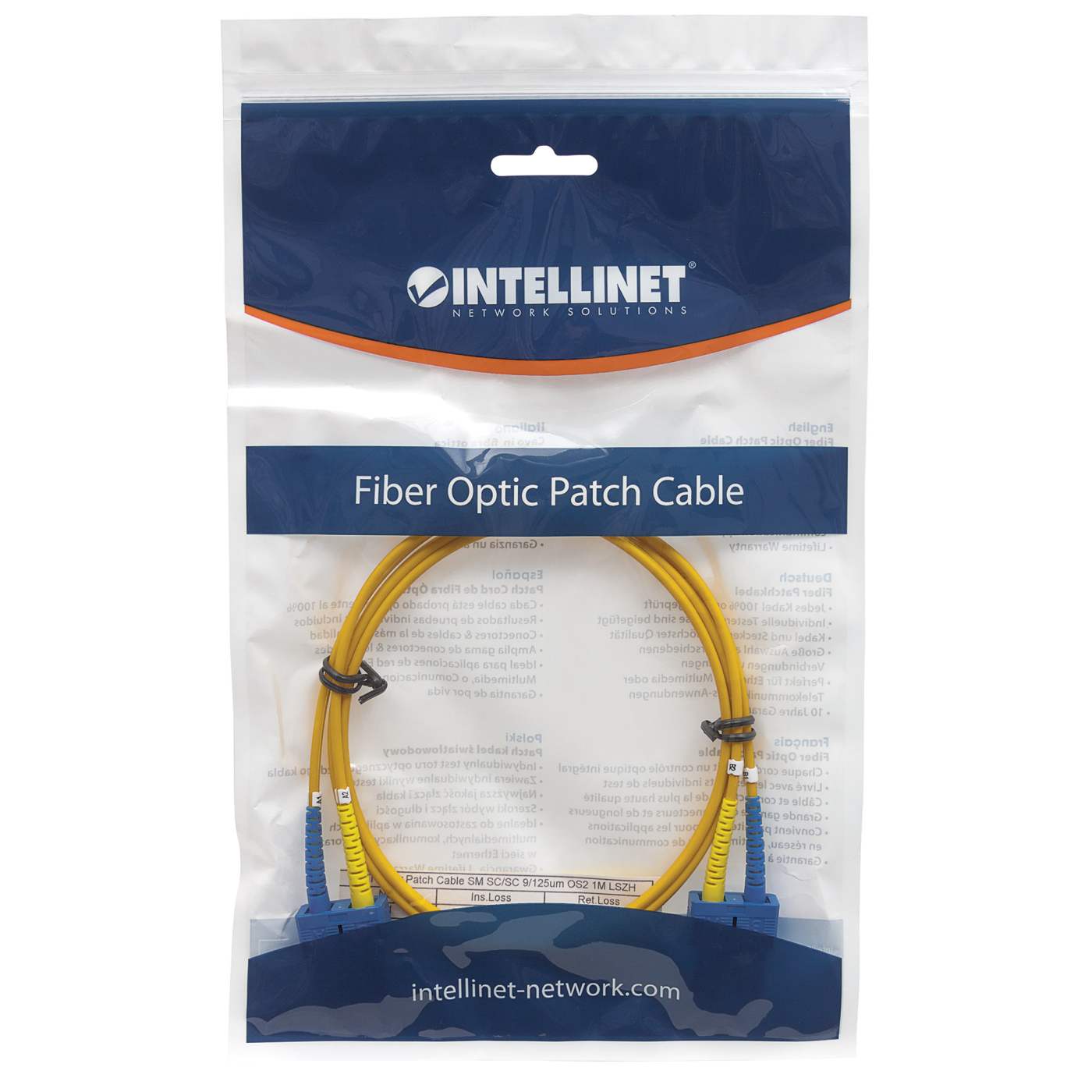 3 m SC to SC UPC Fiber Optic Patch Cable, 3.0 mm, Duplex, LSZH, OS2 Singlemode, Yellow Packaging Image 2