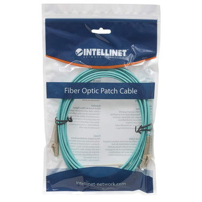 5 m LC to LC UPC Fiber Optic Patch Cable, 3.0 mm, Duplex, LSZH, OM3 Multimode, Aqua Packaging Image 2