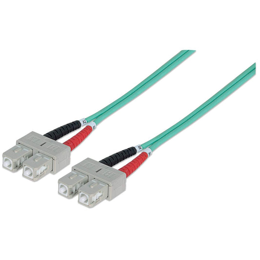 5 m SC to SC UPC Fiber Optic Patch Cable, 3.0 mm, Duplex, LSZH, OM3 Multimode, Aqua Image 1