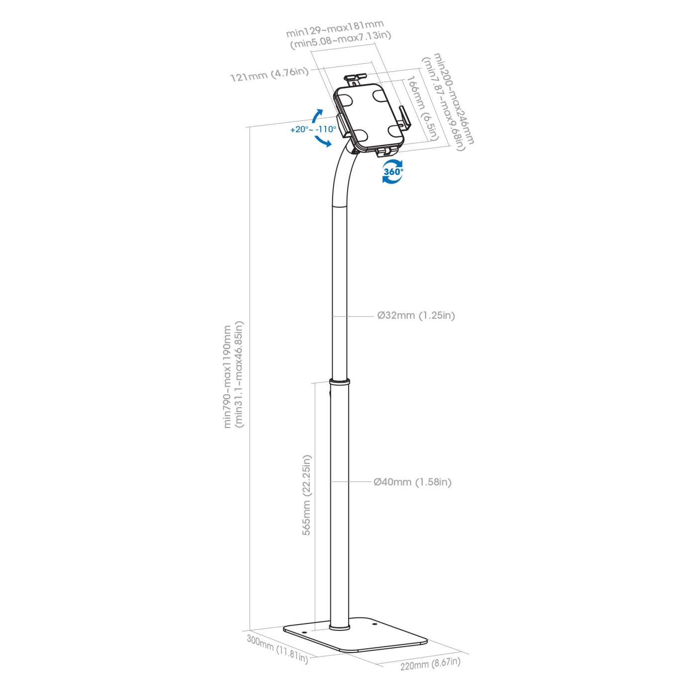 Anti-Theft Kiosk Floor Stand for Tablet and iPad Image 13
