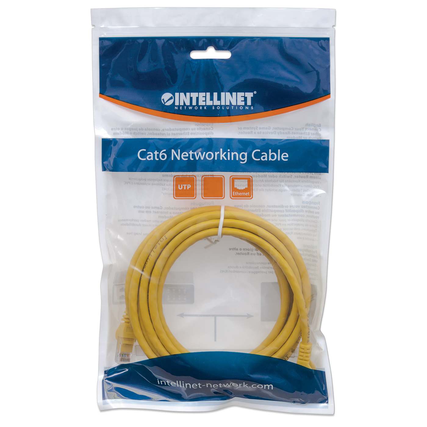 Cat6 U/UTP Network Patch Cable, 7.5 m (25 ft.), Yellow Packaging Image 2